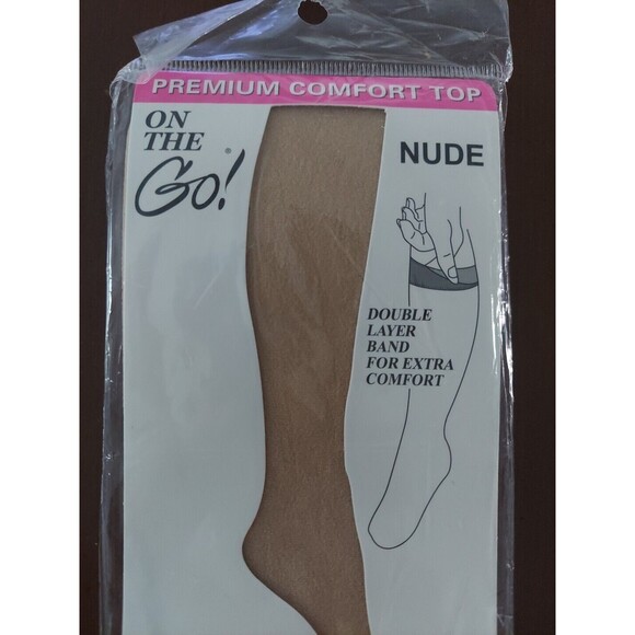 On The Go Knee Highs Hosiery Premium Top Comfort Size 8 1/2-11 Nude Double Band - Picture 3 of 5
